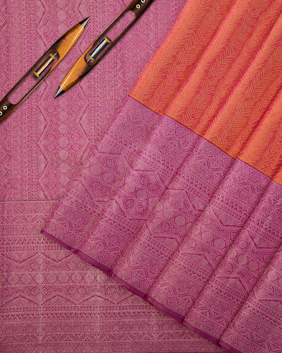 Pink Shot Orange and Deep Mauve Kanjivaram Silk Saree - S587 , View 2