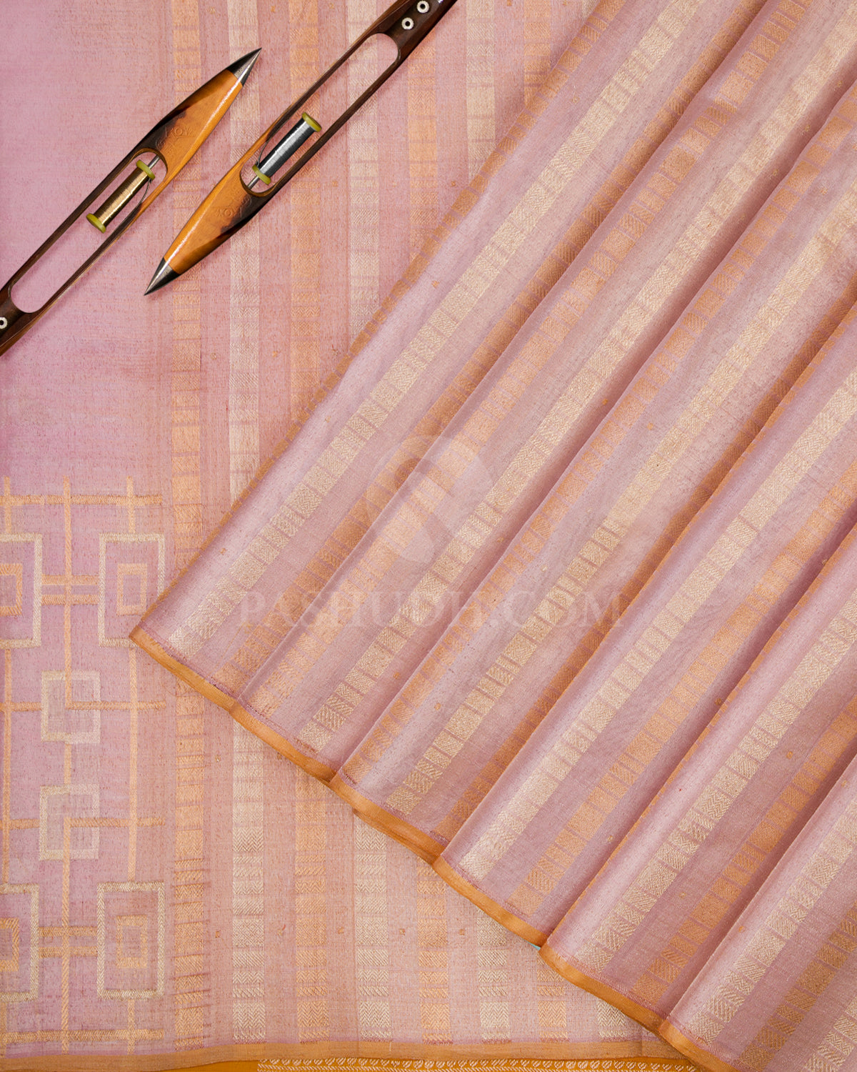 Peach Organza Shimmer Kanjivaram Silk Saree - S646- View 2