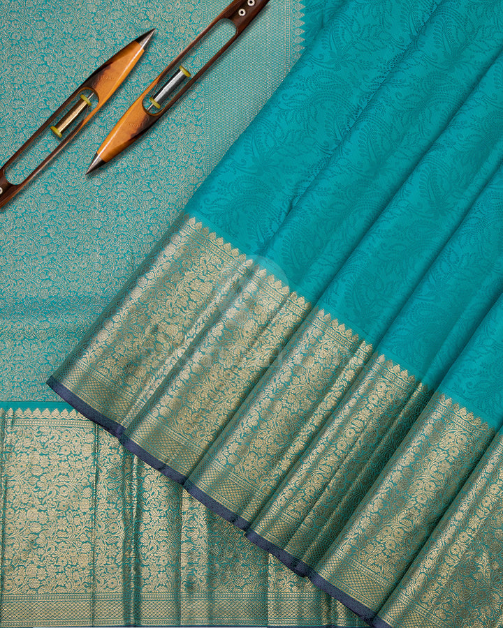 Teal Kanjivaram Silk Saree - DJ157 View 2