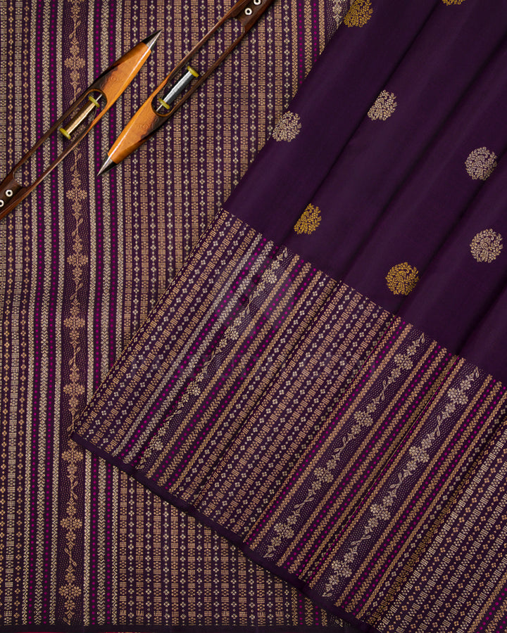 Eggplant Purple and Crimson Pink Pure Zari Kanjivaram Silk Saree - S605, View 2