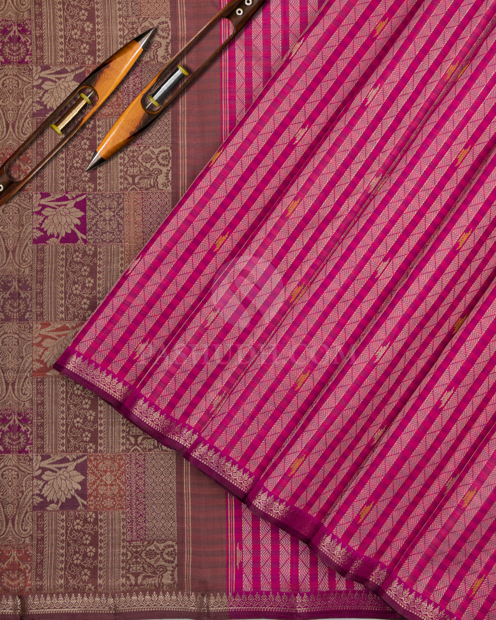 Rani Pink and Brown Pure Zari Kanjivaram Silk Saree - S683 - View 2