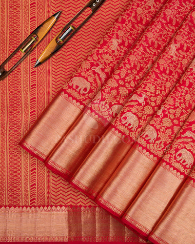 Red Bridal Vanasingaram Pure Zari Kanjivaram Silk Saree - S673 - View 2