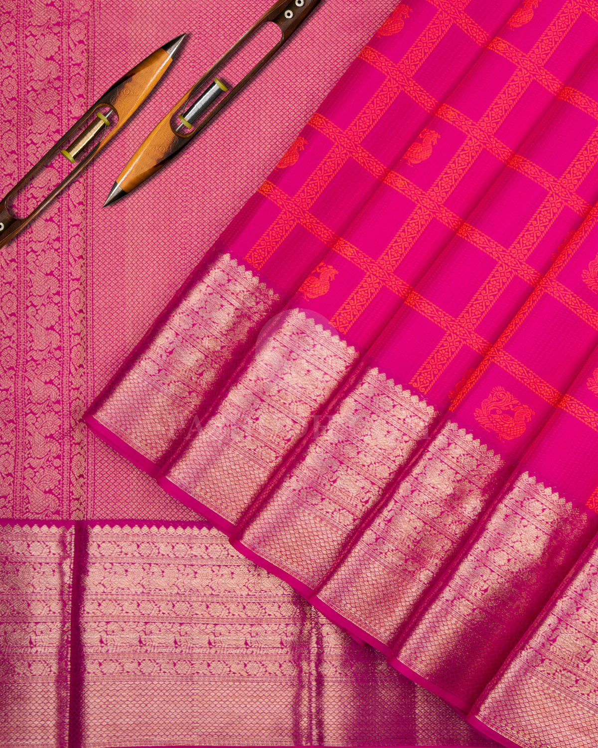 Ruby Pink Kanjivaram Silk Saree - D407 - View 2