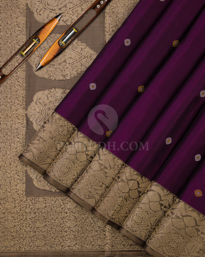 Purple and Grey Pure Zari Kanjivaram Silk Saree - S638 - View 2