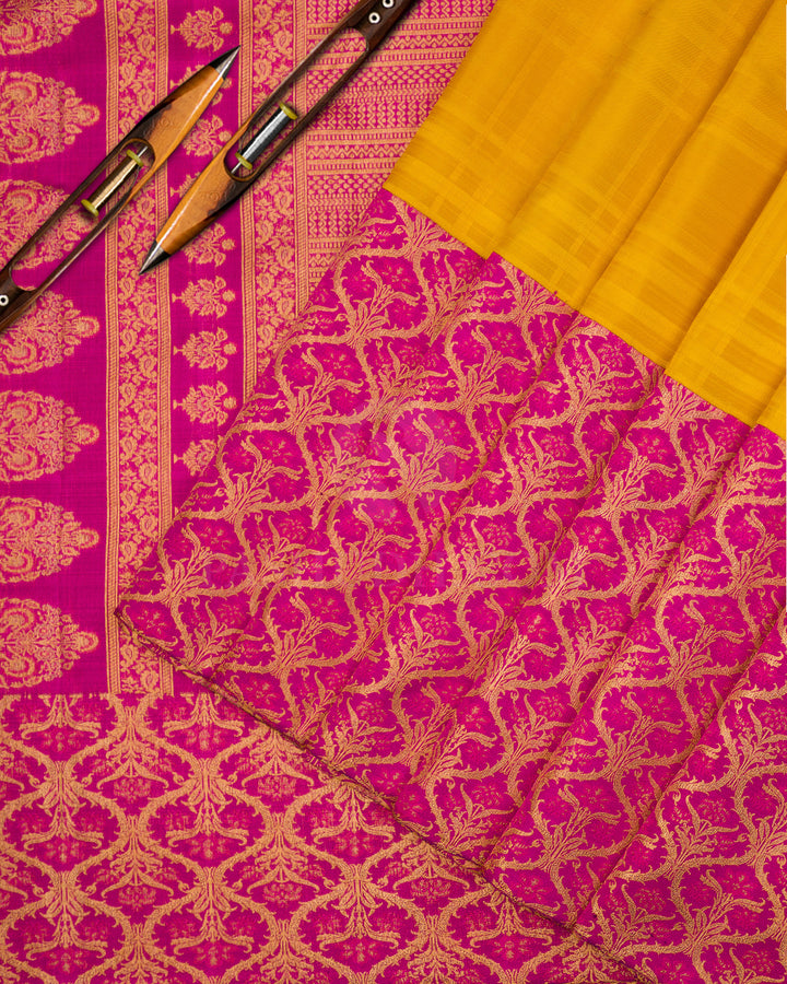 Yellow and Pink Kanjivaram Silk Saree - S585, view 2