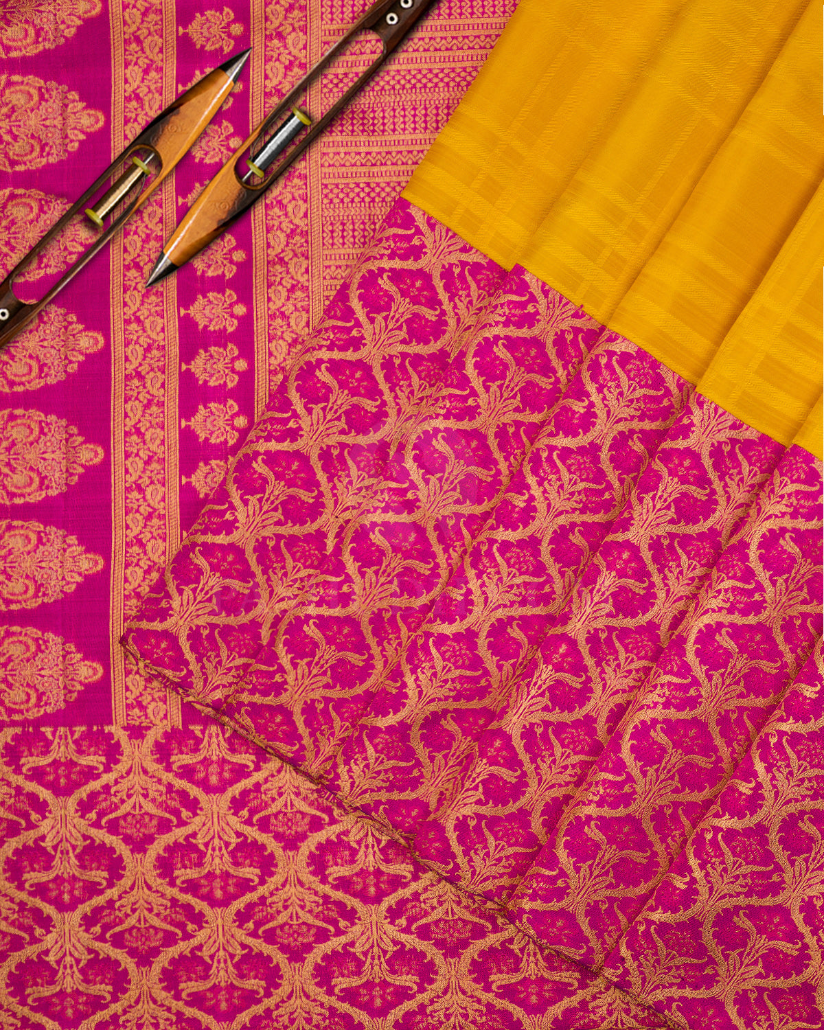 Yellow and Pink Kanjivaram Silk Saree - S585, view 2
