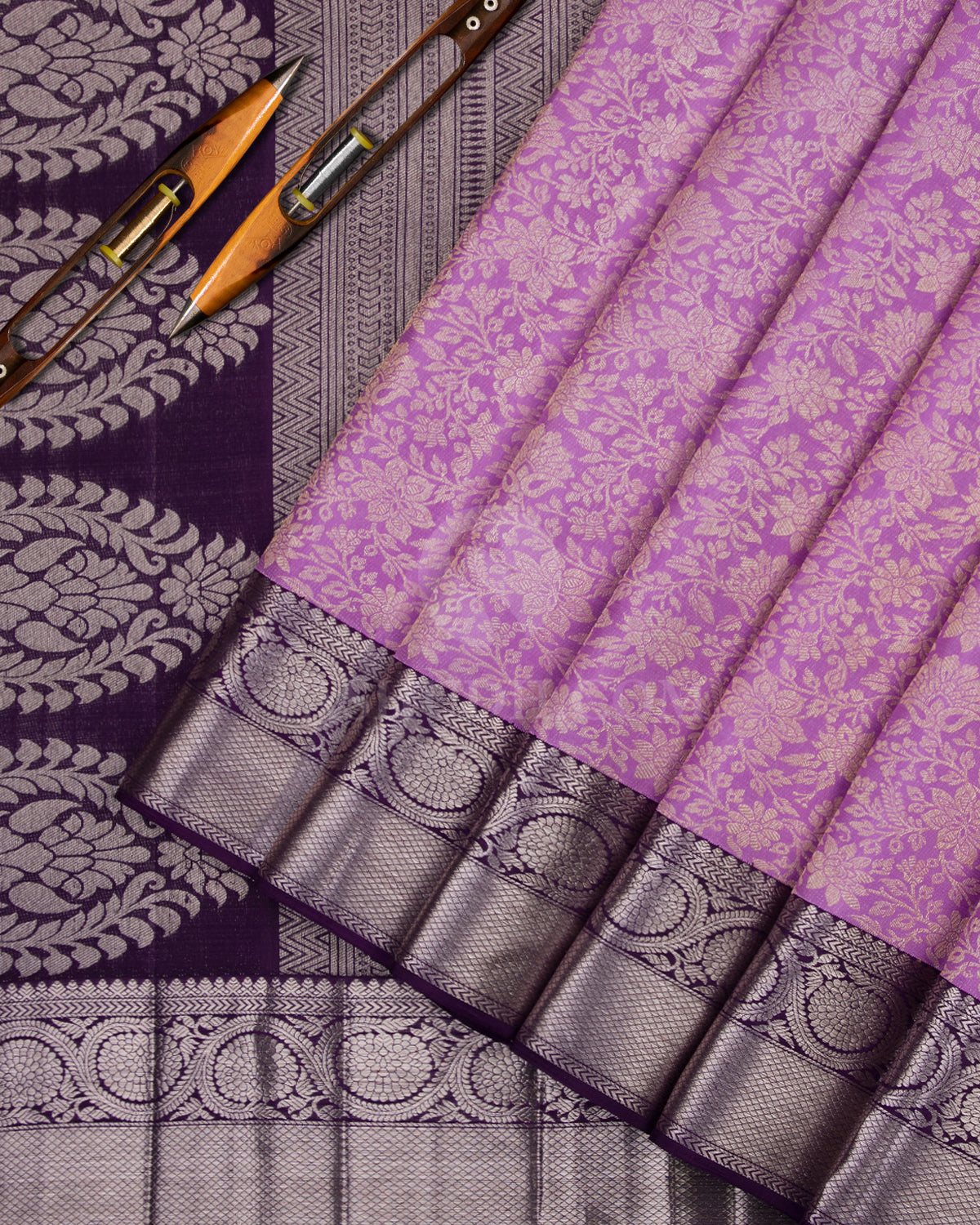 Lavender and Purple Kanjivaram Silk Saree - S680-View 2
