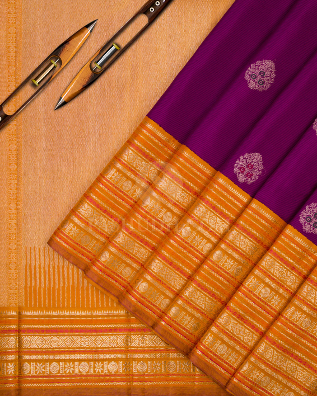 Violet and Orange Kanjivaram Silk Saree - S648 - View 2