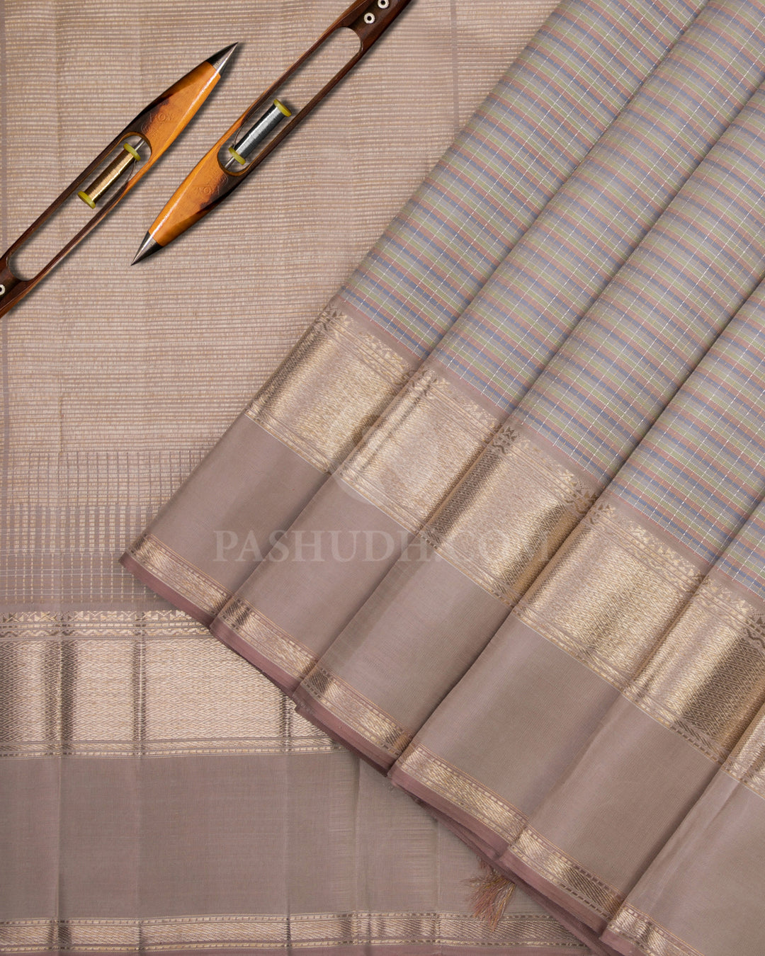 Pastel Ivory Pure Zari Kanjivaram Silk Saree - S677 -View 2