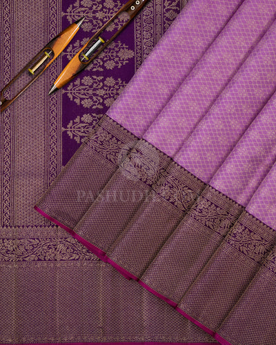 Lavender and Purple Pure Zari Kanjivaram Silk Saree - S665 - View 2