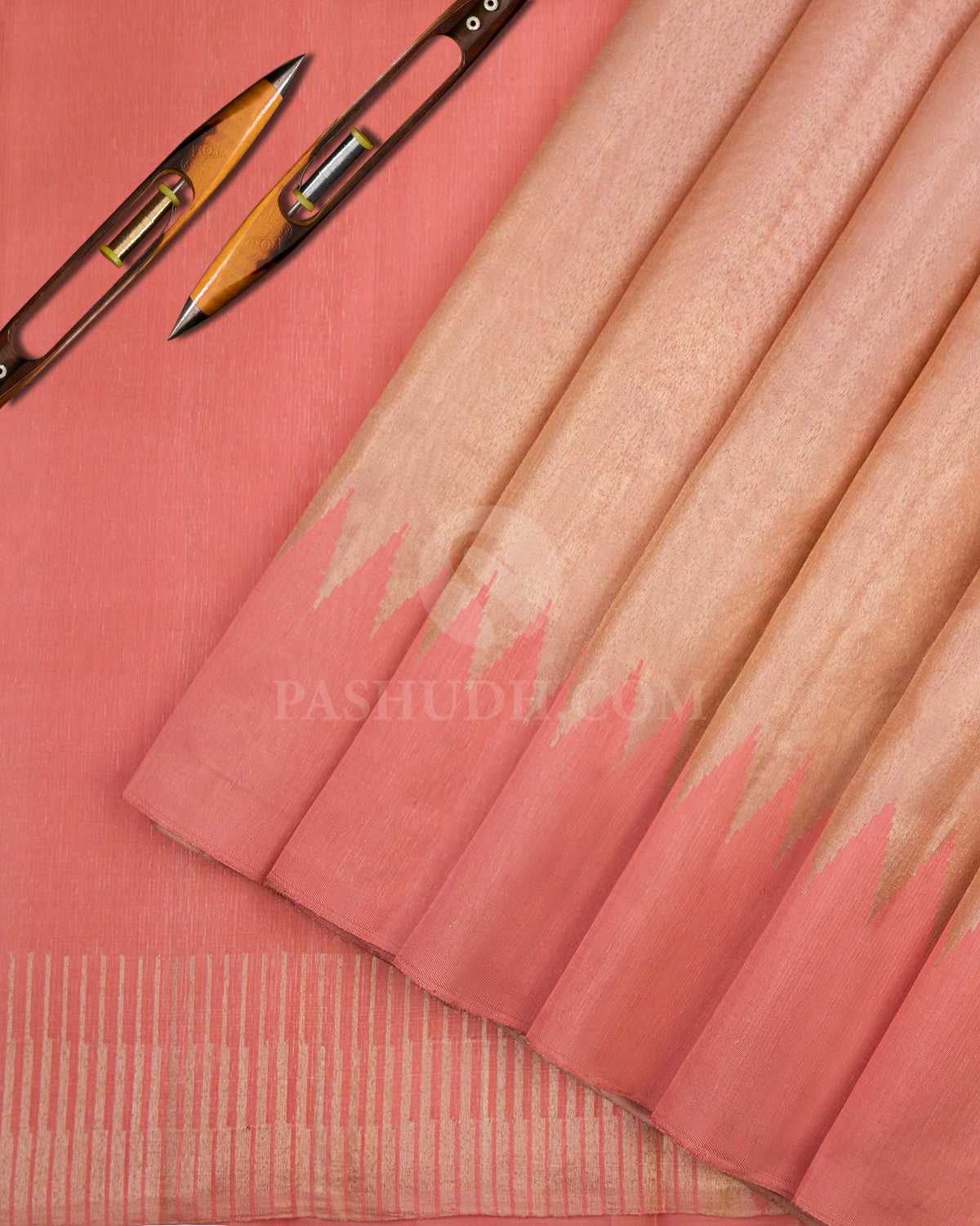 Peachy Pink Pure Zari Organza - Kanjivaram Silk Saree - S686 - View 2