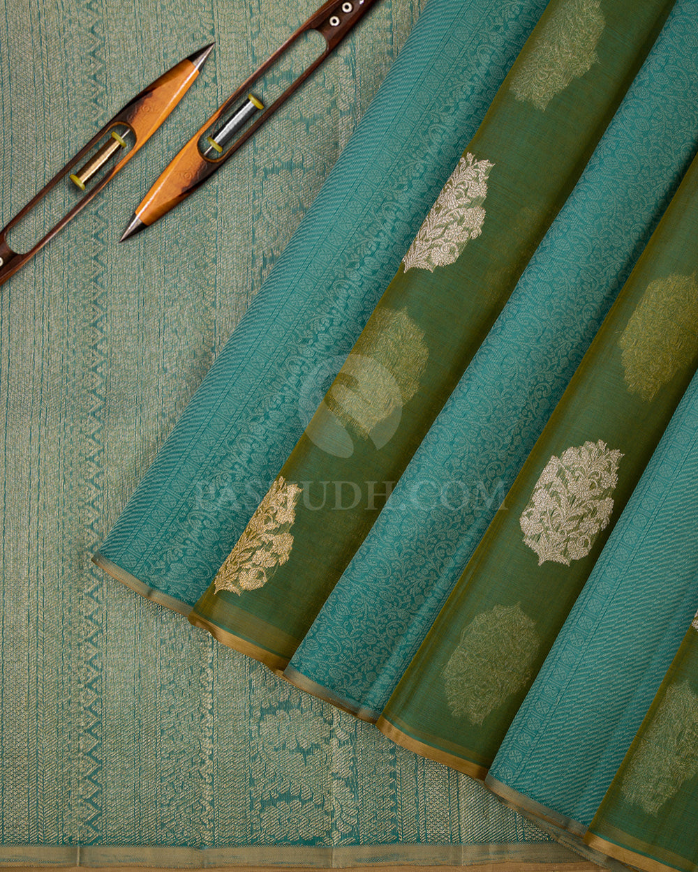 Green and Blue Organza Kanjivaram Silk Saree - S657 - View 2