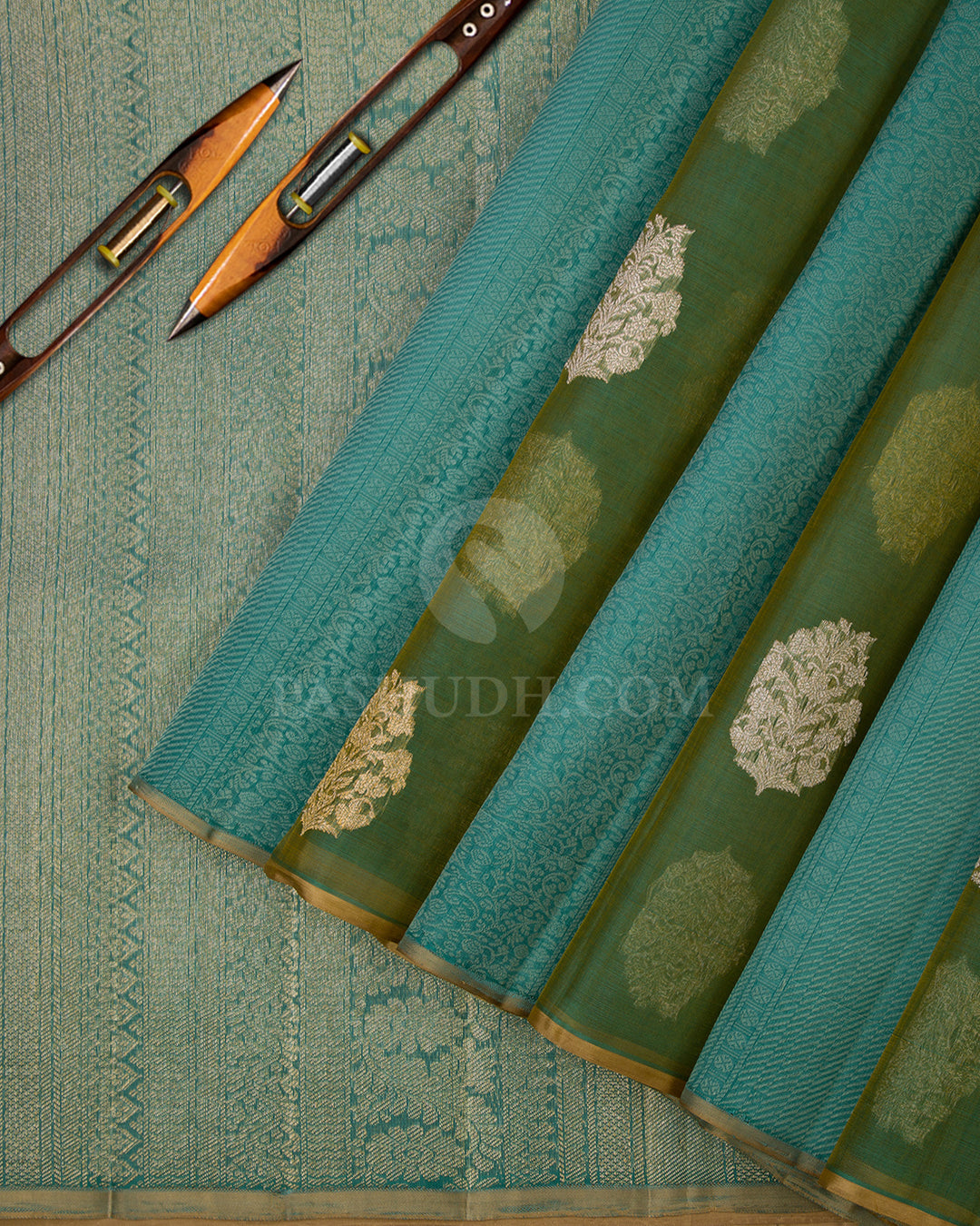 Green and Blue Organza Kanjivaram Silk Saree - S657 - View 2