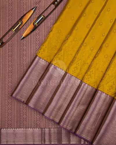 Yellow and Mauve Kanjivaram Silk Saree - D410 - View 2