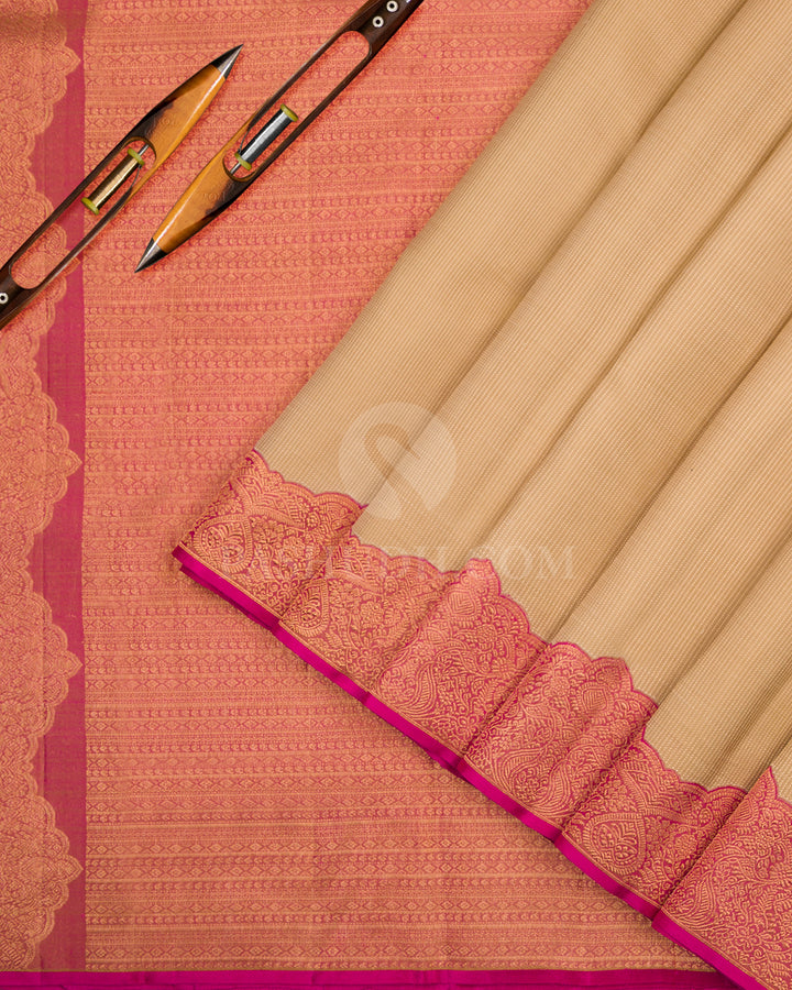 Peachy Pink and Cream Kanjivaram Saree - S582 - View 3