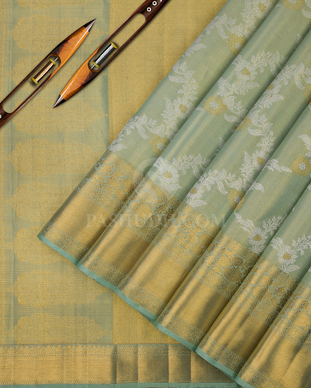 Mint Green Pure Zari Kanjivaram Silk Saree - S662 - View 2