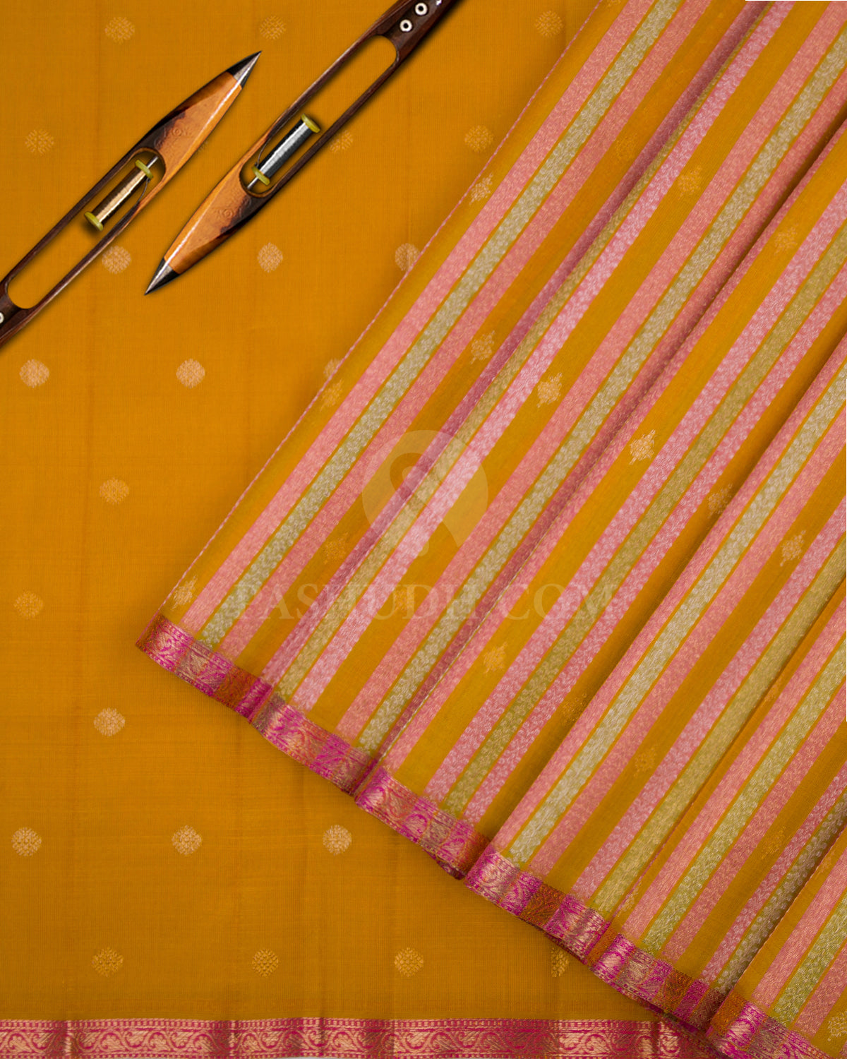 Yellow and Pink Kanjivaram Silk Saree - S658- View 2