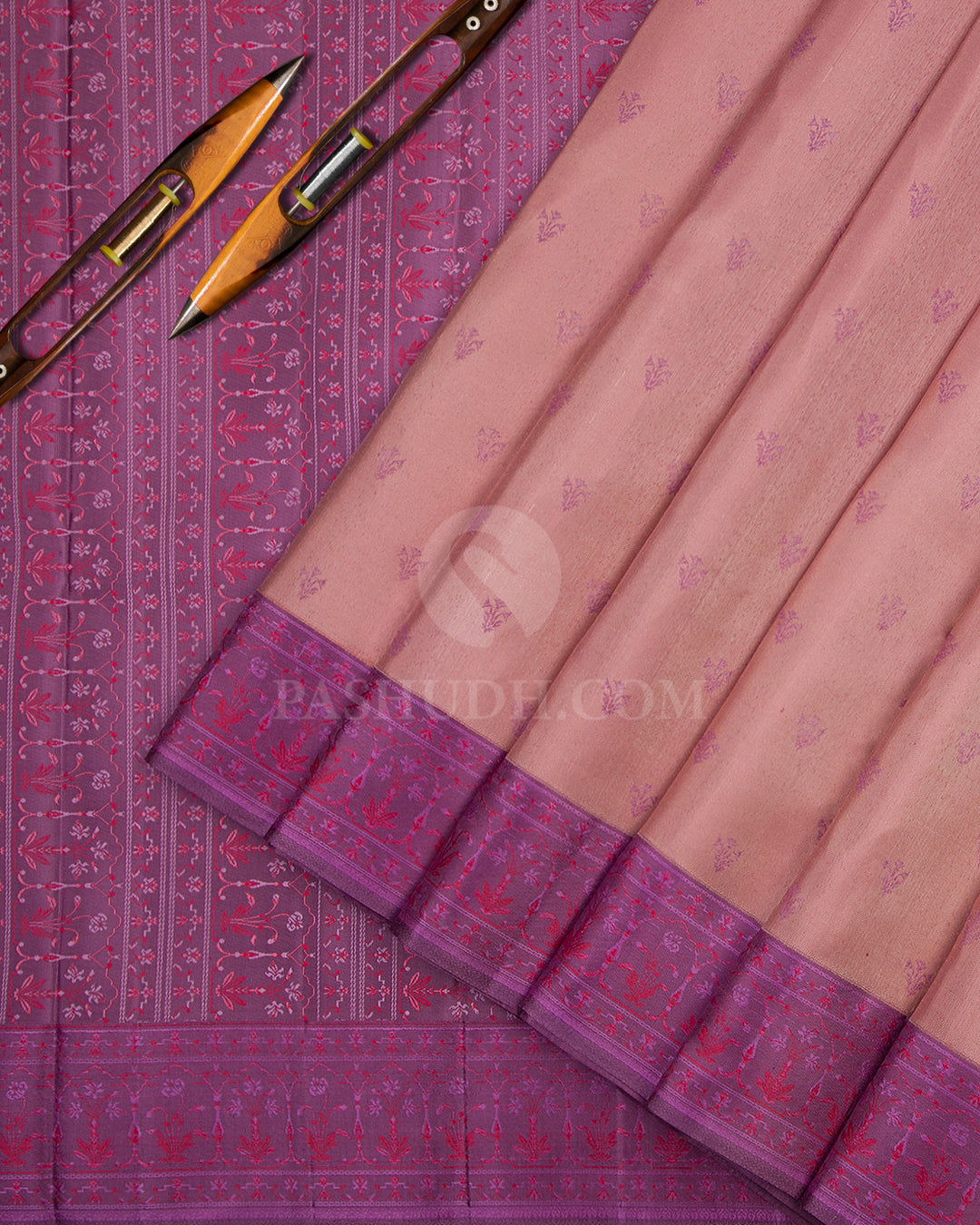 Peach and Lavender Kanjivaram Silk Saree - DJ175 - View 2