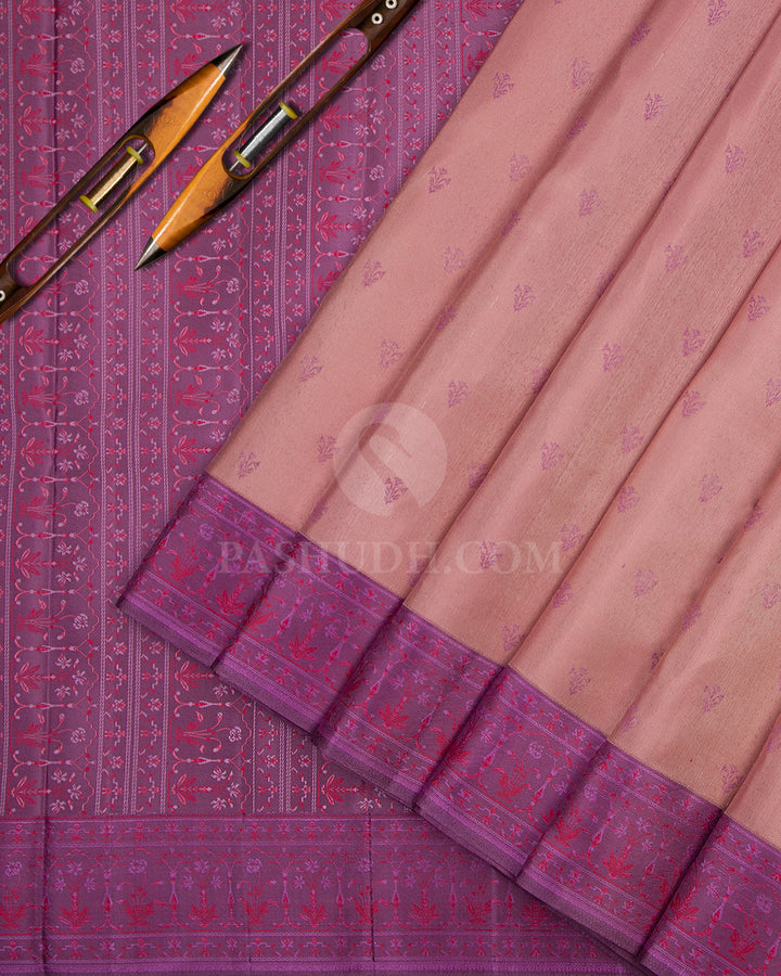 Peach and Lavender Kanjivaram Silk Saree - DJ175 - View 2