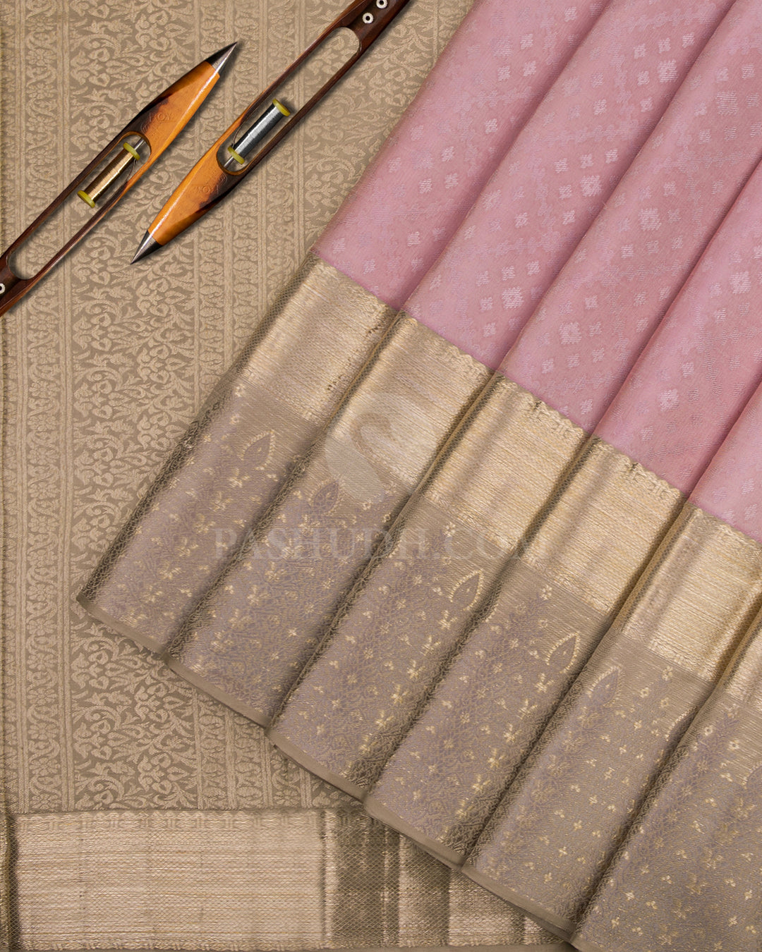 Mild Pink and Grey Kanjivaram Silk Saree - D413 - View 2