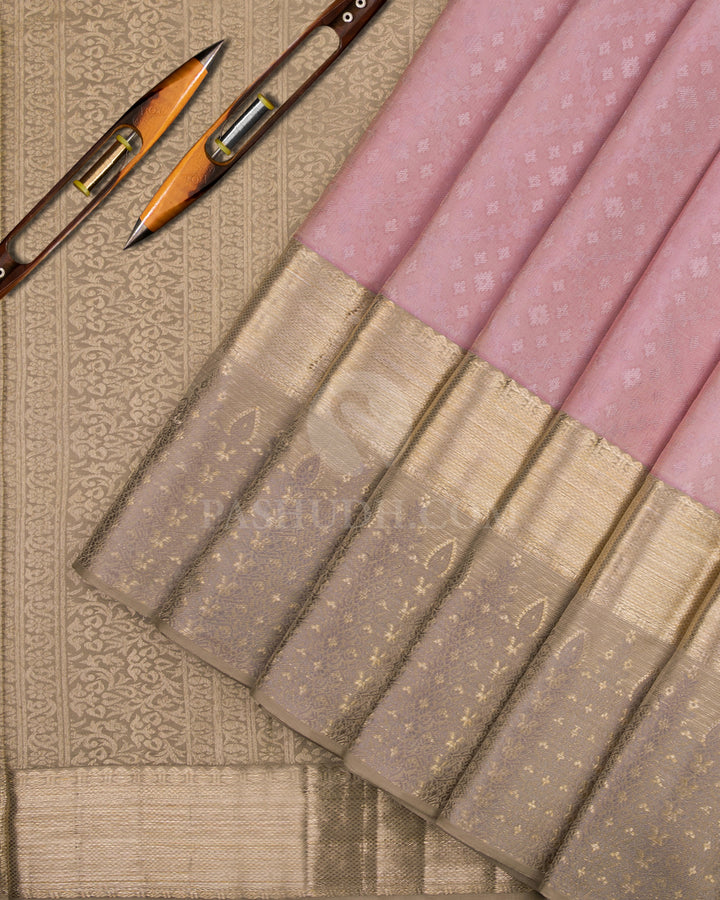 Mild Pink and Grey Kanjivaram Silk Saree - D413 - View 2
