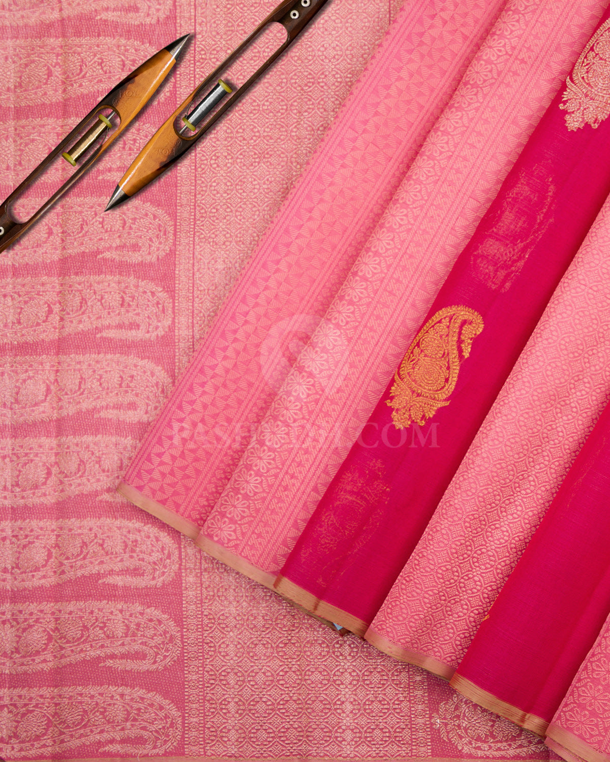 Pink and Red Kanjivaram Silk Saree - S684 - View 2