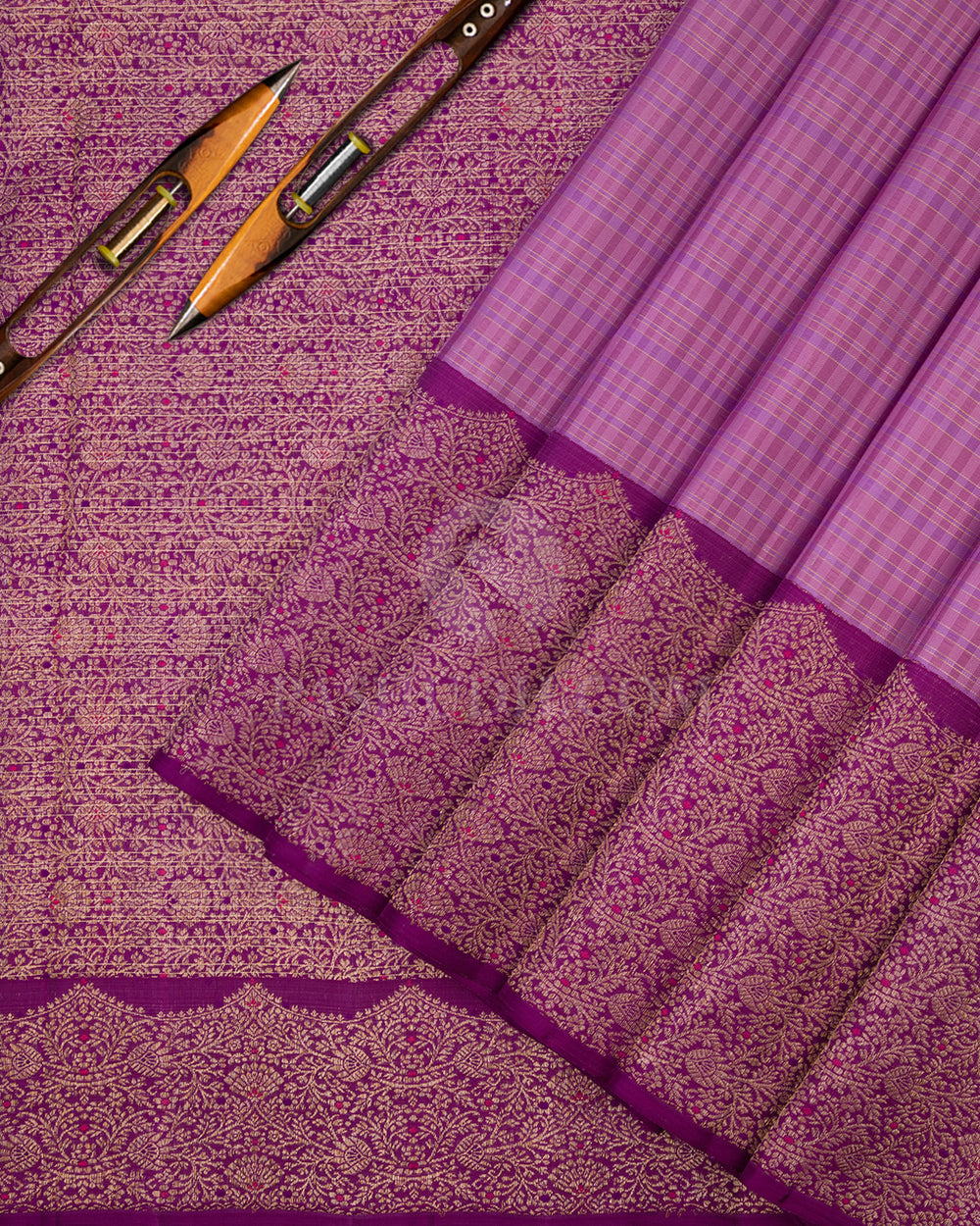 Lavender and Violet Pure Zari Kanjivaram Silk Saree - S660 - View 2
