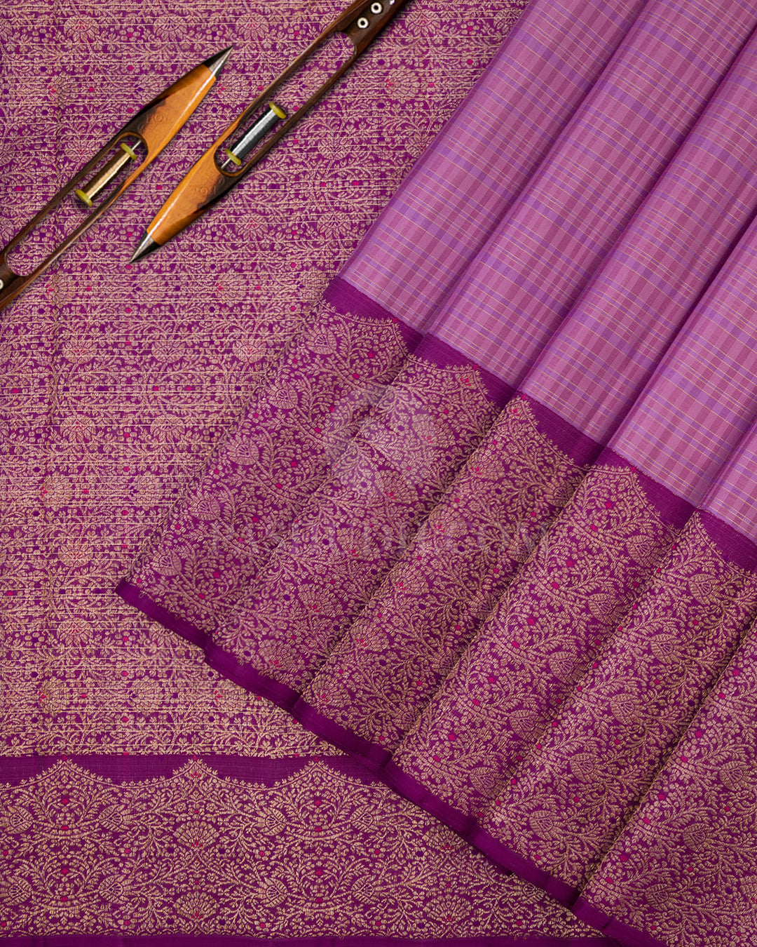 Lavender and Violet Pure Zari Kanjivaram Silk Saree - S660 - View 2