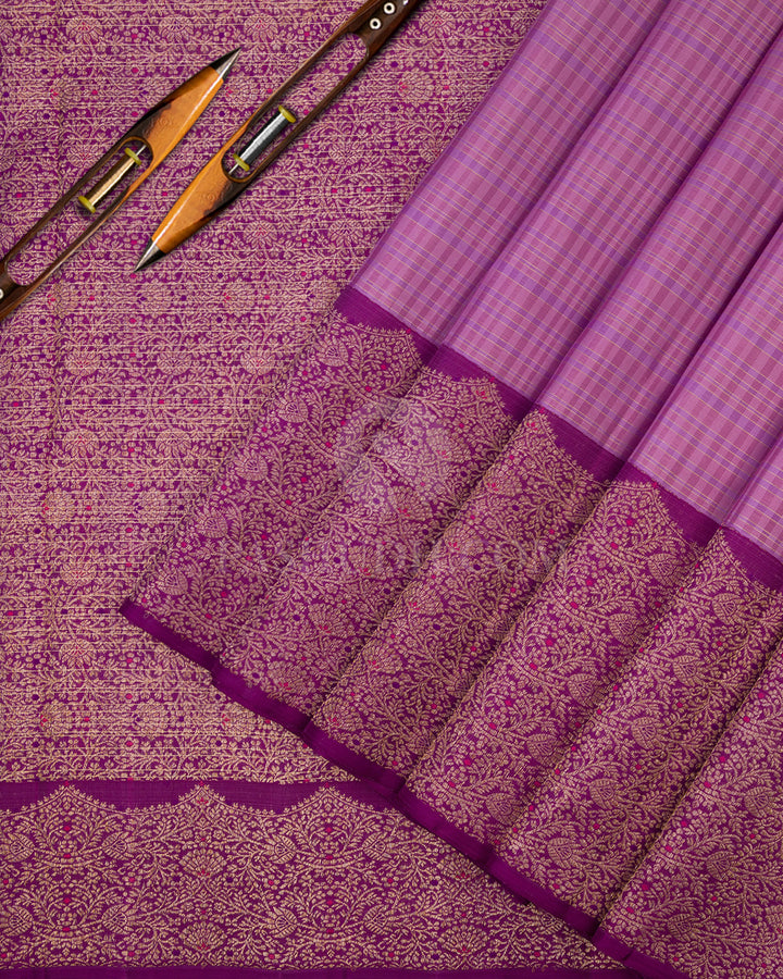 Lavender and Violet Pure Zari Kanjivaram Silk Saree - S660 - View 2