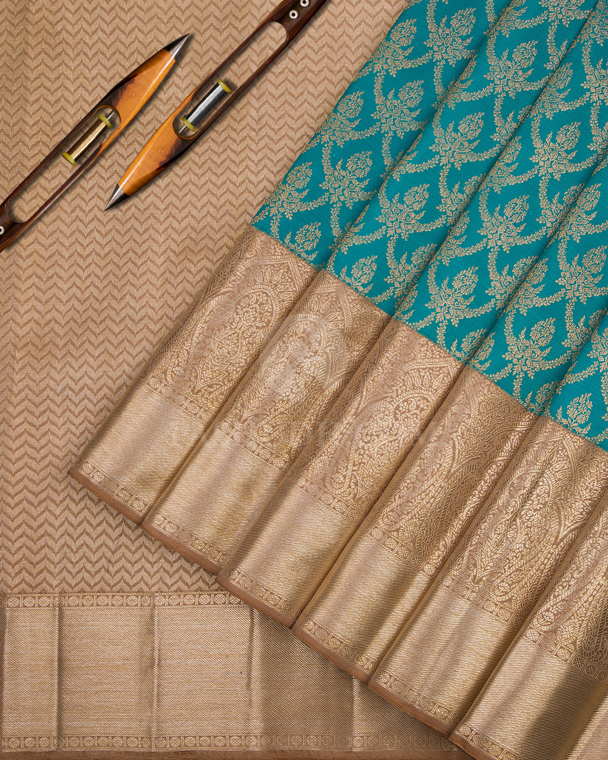 Anandha Blue and Khaki Pure Zari Kanjivaram Silk Saree - S688 - View 2