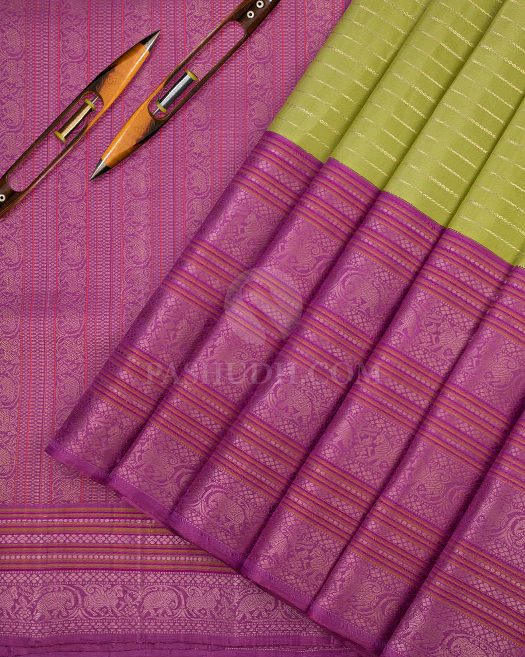 Elaichi Green and Lavender Kanjivaram Silk Saree - S644 - View 2