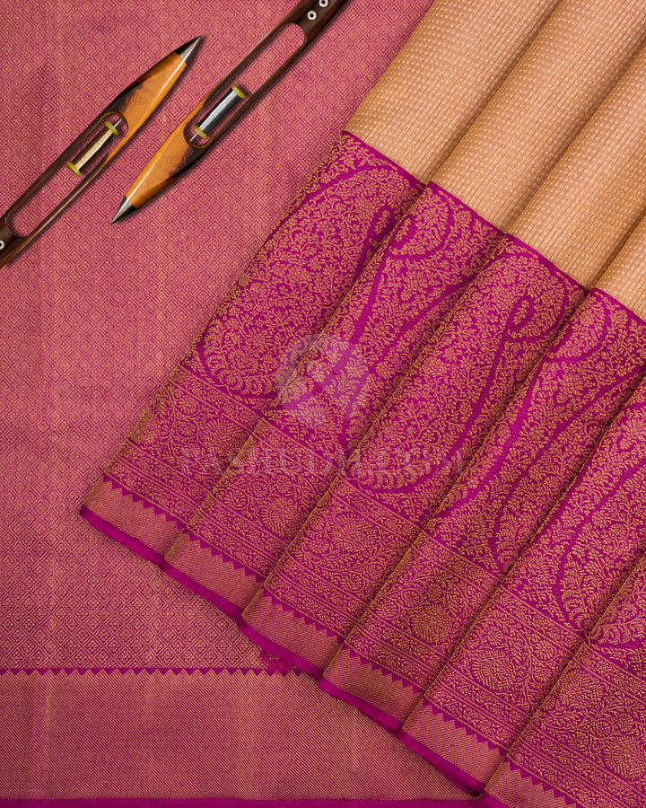 Golden and Violet Pure Zari Organza - Kanjivaram Silk Saree - S690 - View 2