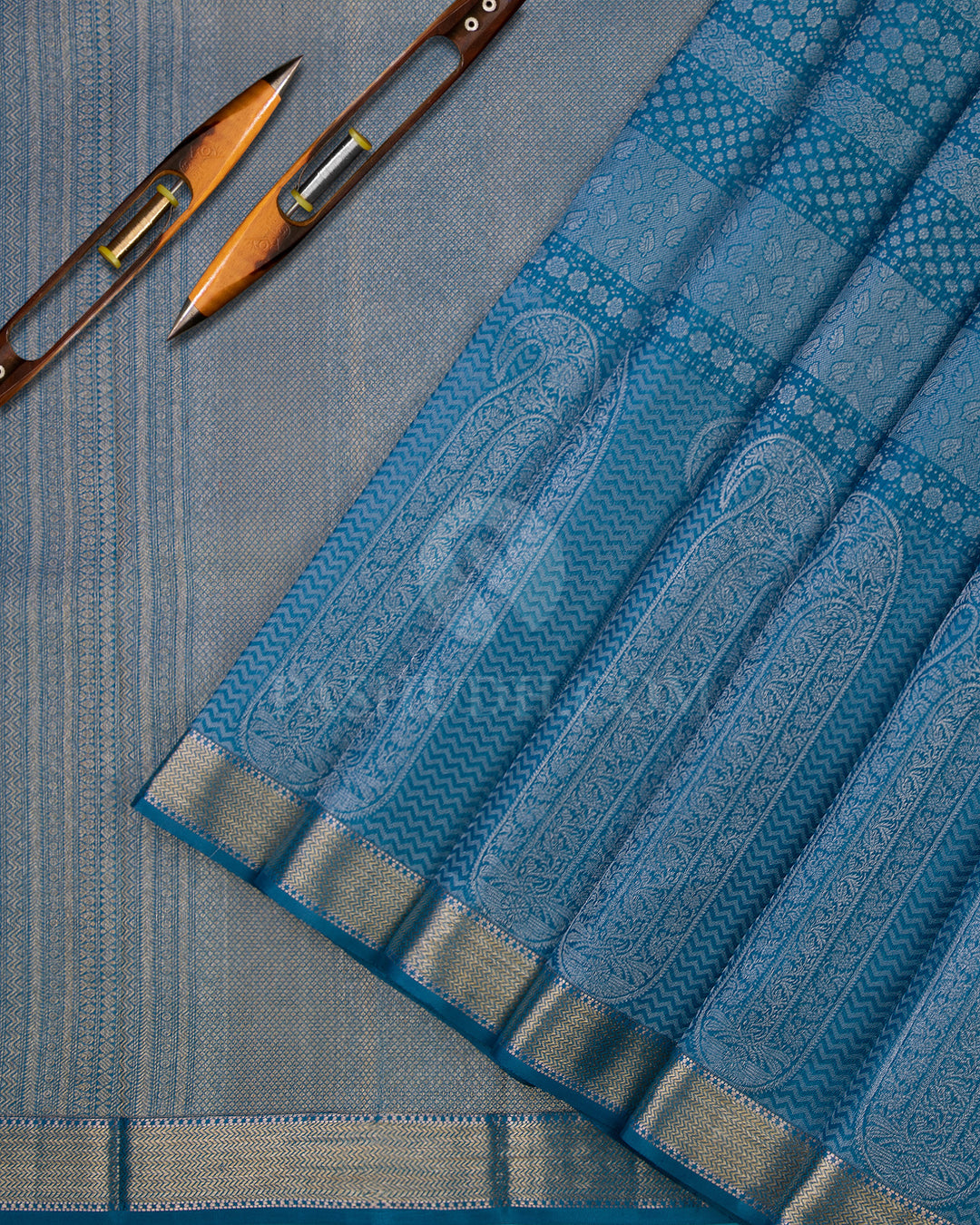 French Blue Kanjivaram Silk Saree - D402 View 2