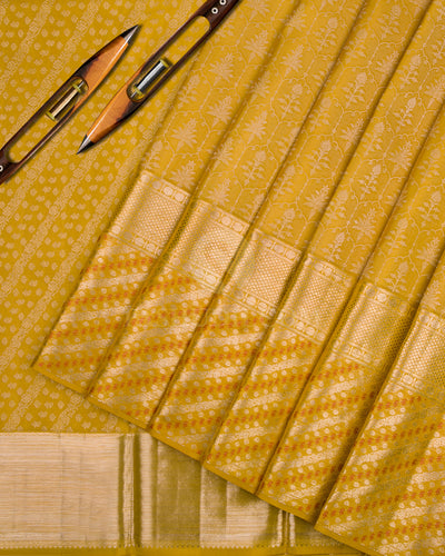 Turmeric Yellow Kanjivaram Silk Saree - D406 - View 2