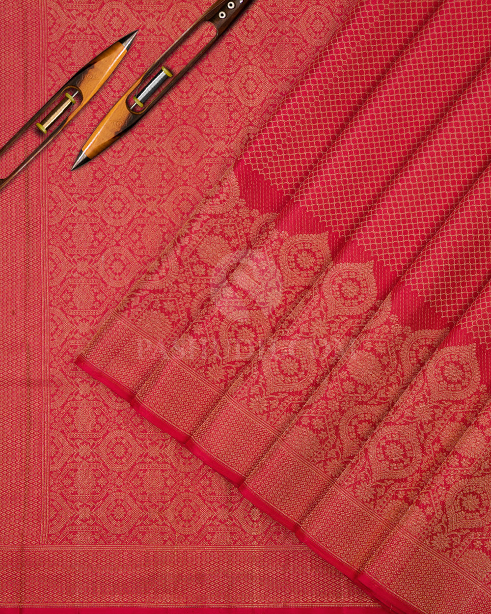 Sunset Red Kanjivaram SilK Saree - DJ161 View 2