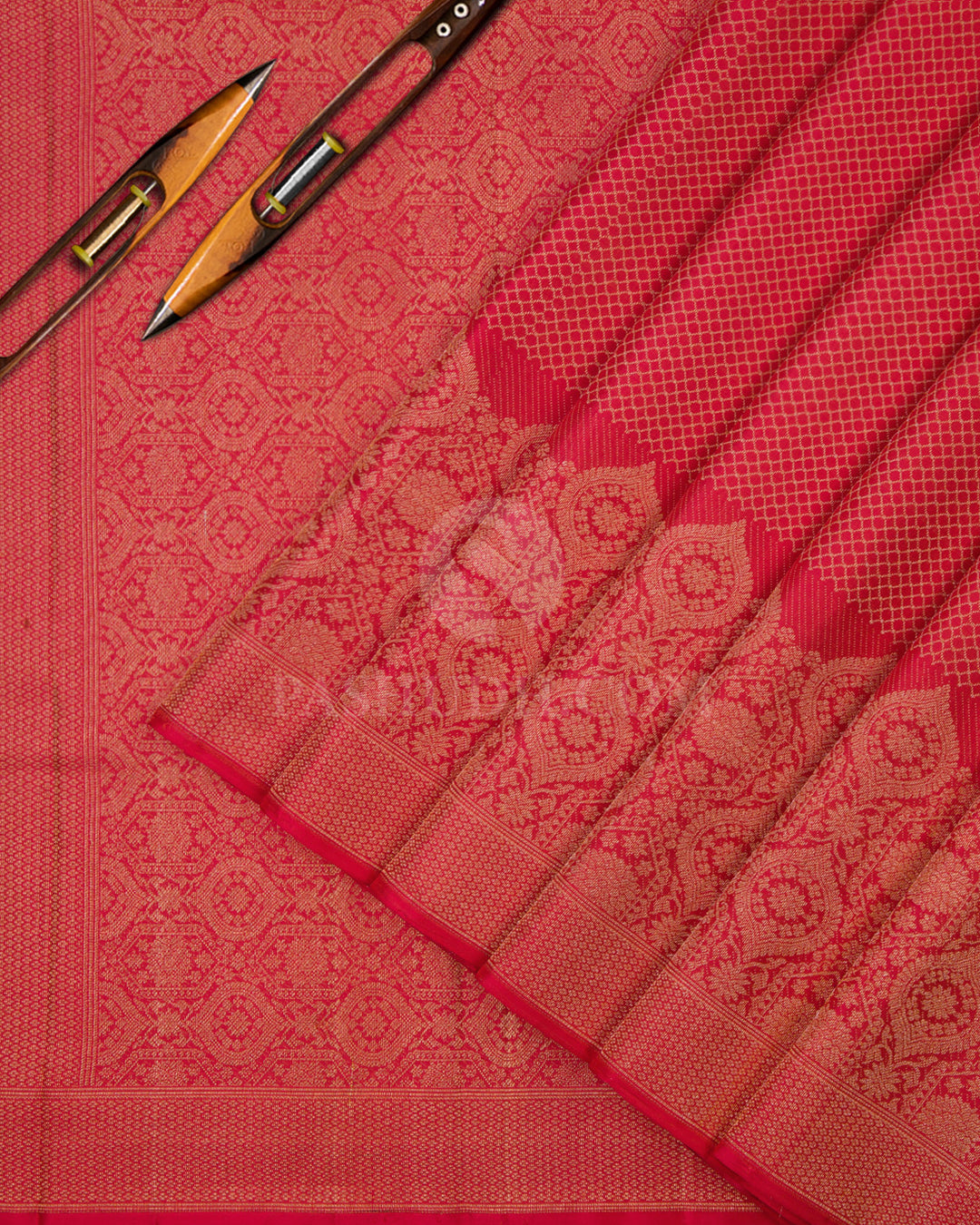 Sunset Red Kanjivaram SilK Saree - DJ161 View 2