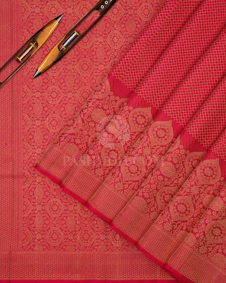 Sunset Red Kanjivaram SilK Saree - DJ161 View 2