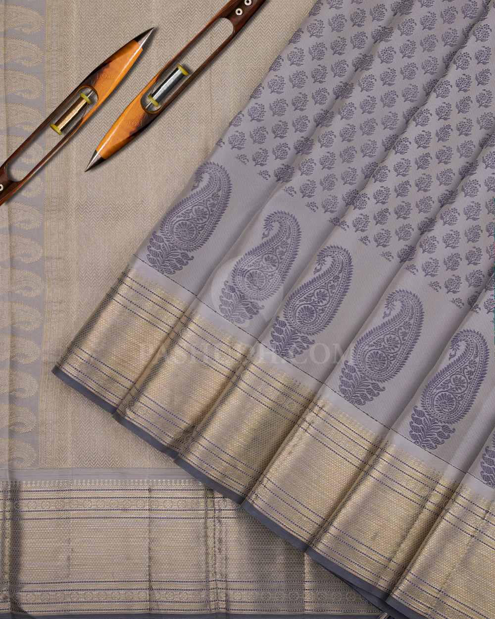 Silver and Grey Kanjivaram Silk Saree - DJ176 - View 2