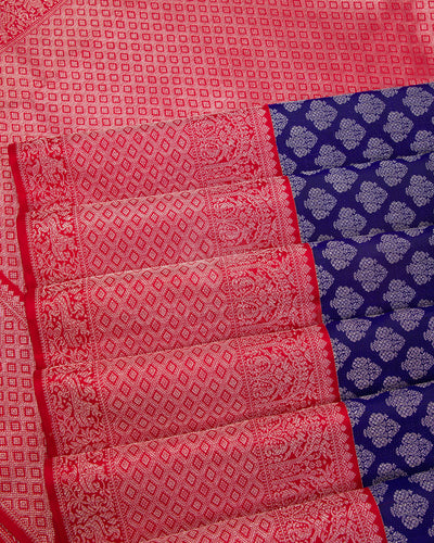 Royal Blue and Red Kanjivaram Silk Saree - S620 - view 5