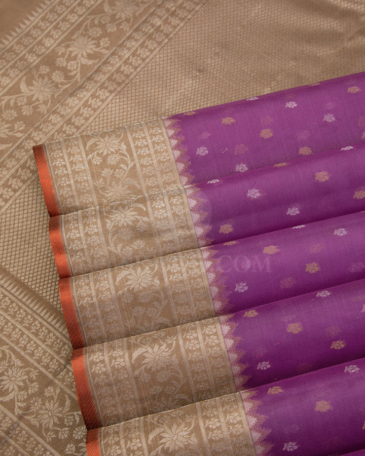 Lavender and Beige Soft Organza Kanjivaram Silk Saree - DJ1442