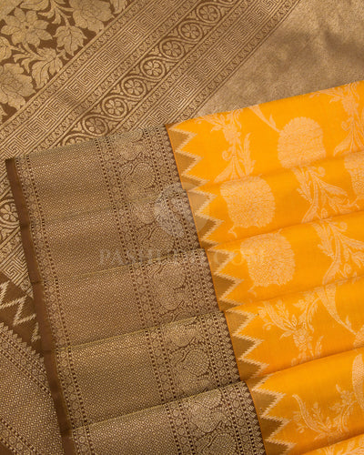 Mango Yellow and Brown Kanjivaram Silk Saree - S573 - View 2