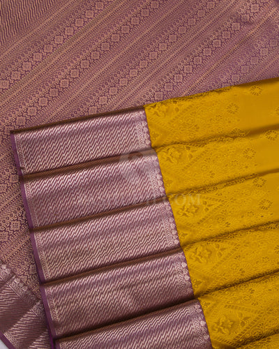 Yellow and Mauve Kanjivaram Silk Saree - D410 - View 4