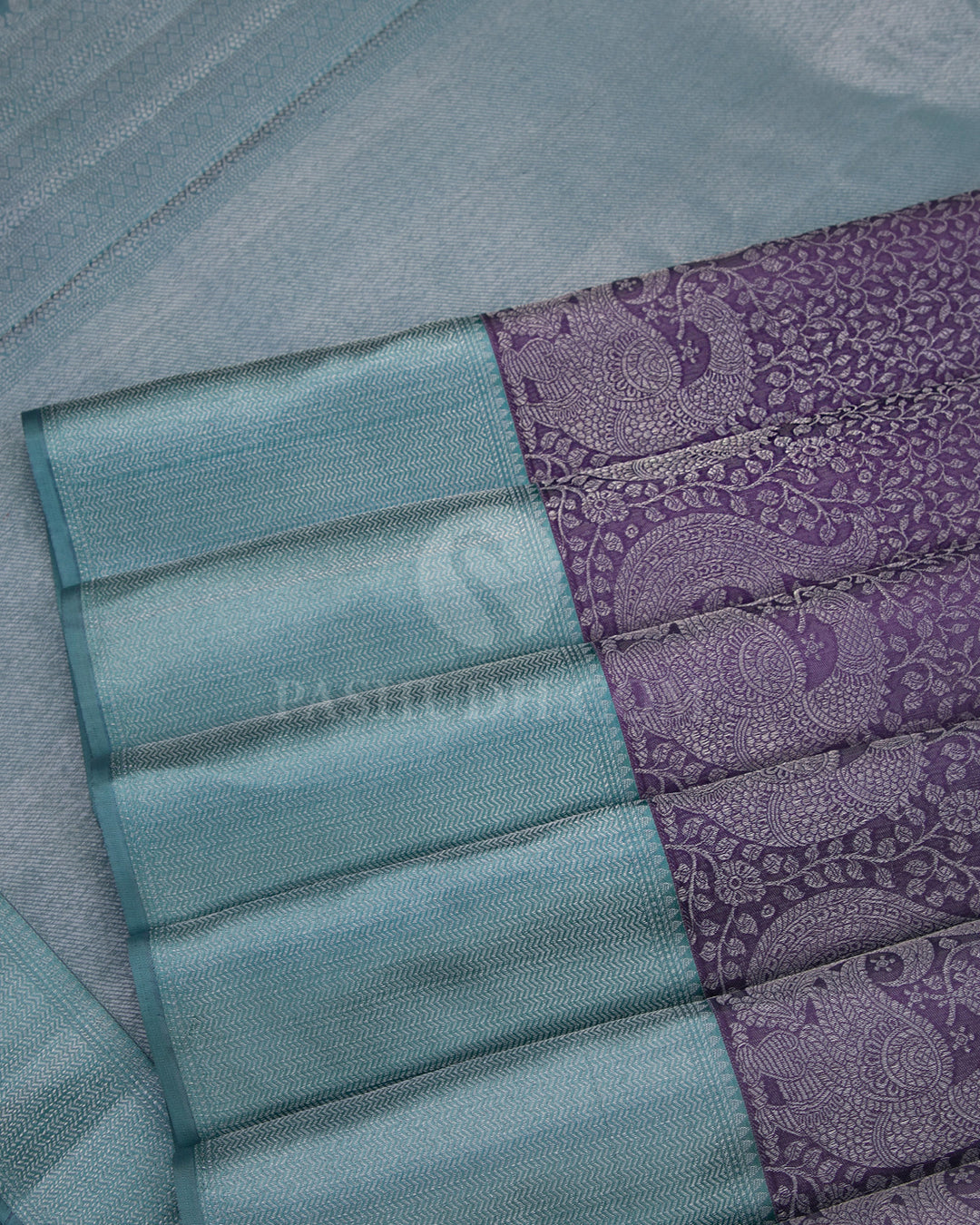 Lavender and Teal Kanjivaram Silk Saree - D417 - View 4