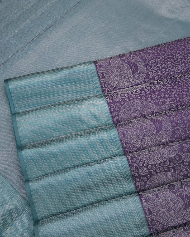 Lavender and Teal Kanjivaram Silk Saree - D417 - View 4
