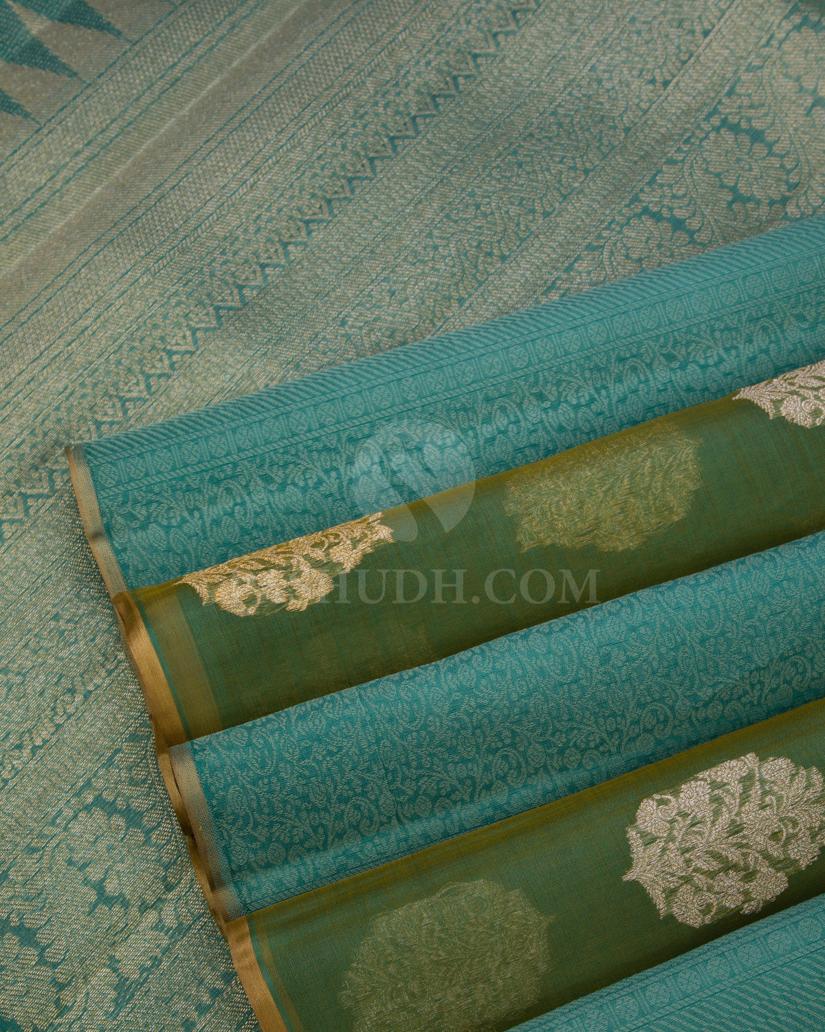 Green and Blue Organza Kanjivaram Silk Saree - S657 - View 5