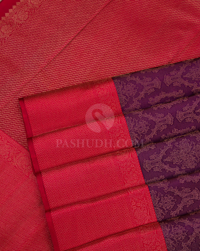 Purple Kanjivaram Silk Saree - D420 - View 4
