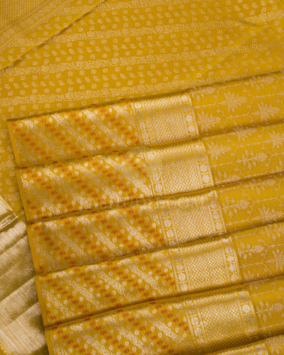 Turmeric Yellow Kanjivaram Silk Saree - D406 - View 4