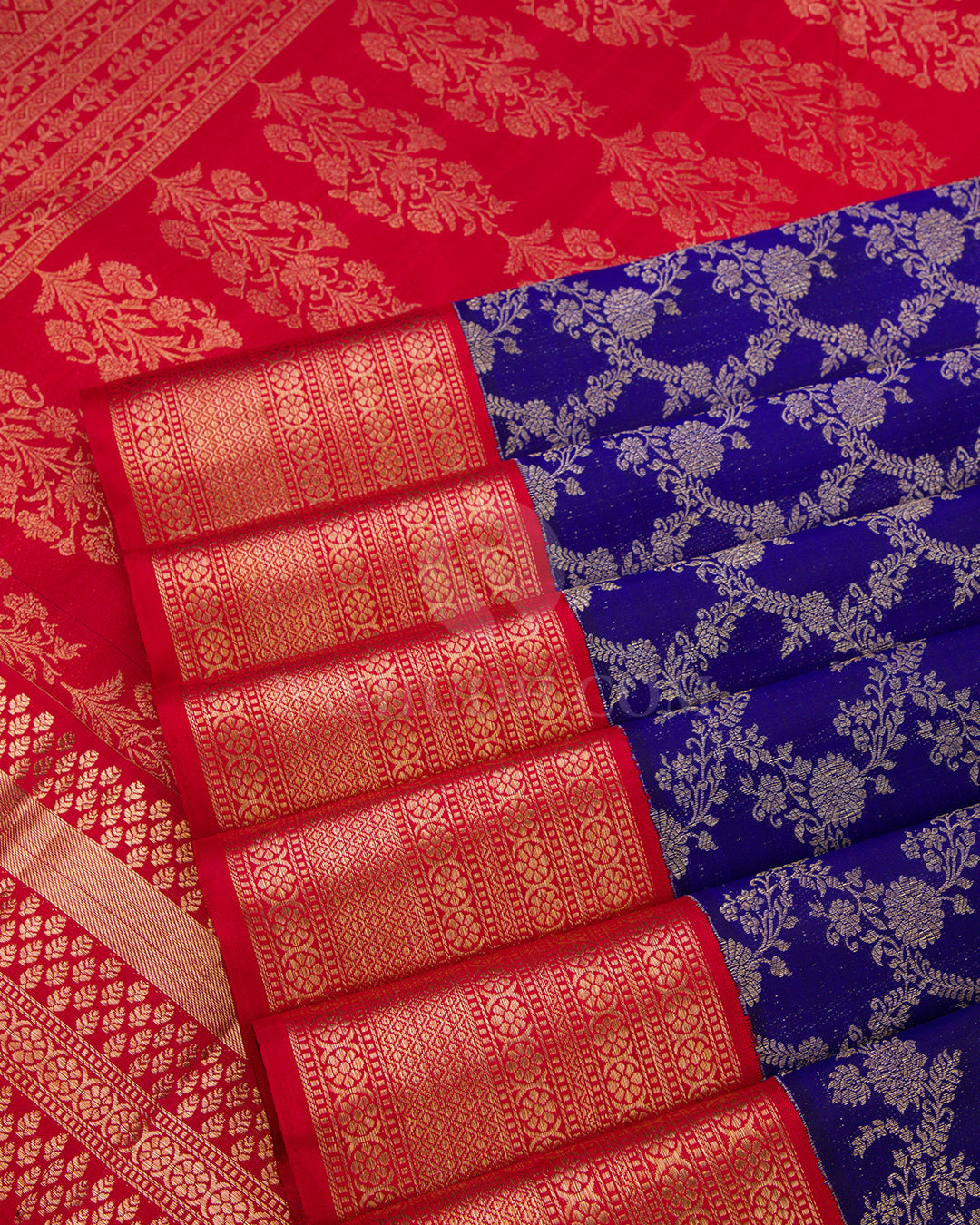 Royal Blue and Red Pure Zari Kanjivaram Silk Saree - S636 - View 5