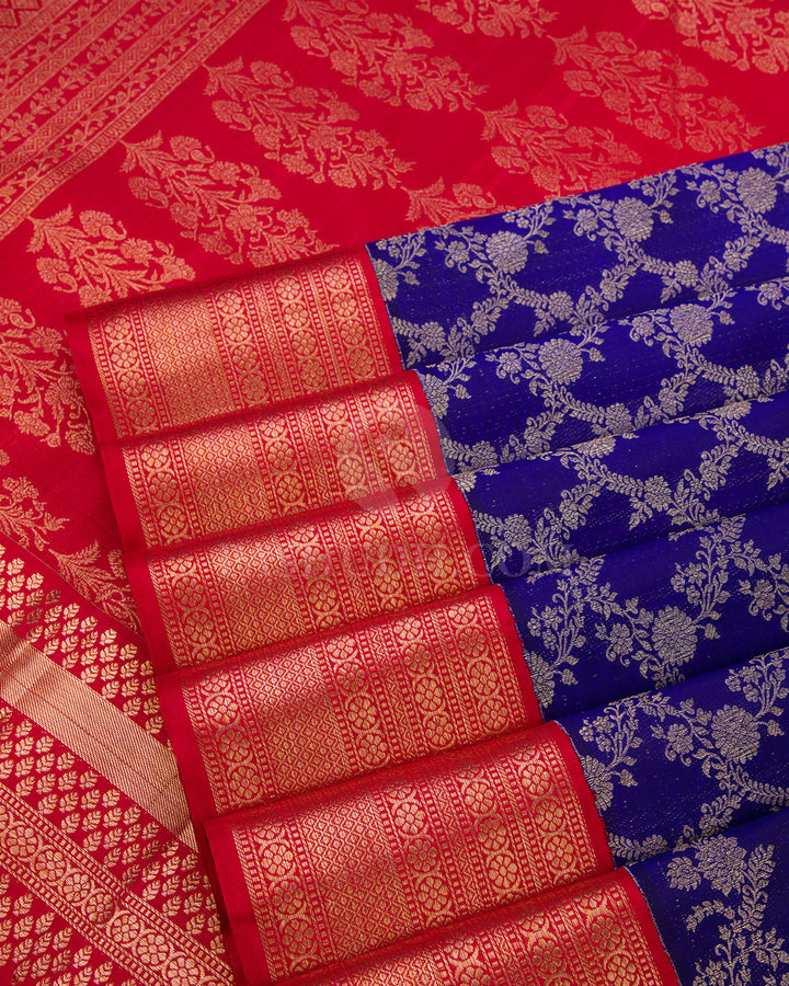 Royal Blue and Red Pure Zari Kanjivaram Silk Saree - S636 - View 5