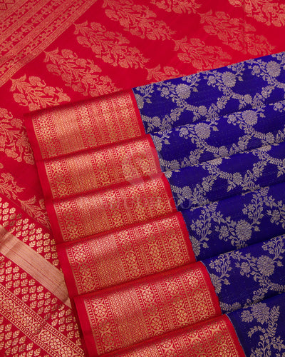 Royal Blue and Red Pure Zari Kanjivaram Silk Saree - S636 - View 5